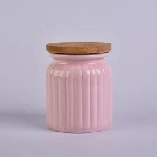 China 300ml Pink Ceramic Candle Jars With Bamboo Lids manufacturer