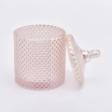 China Popular Pink GEO Cut Glass Candle Jar With Lids Wholesale manufacturer