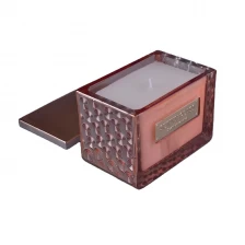 China 10oz manufacturer custom pink square glass candle holder with lid for weddings manufacturer