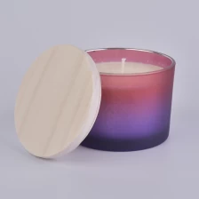 China Wholesales 10oz iridescent glass candle jar with wood lid manufacturer