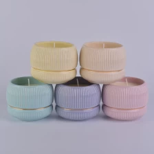China Hot Sale Custom Striped Ceramic Candle Vessels manufacturer