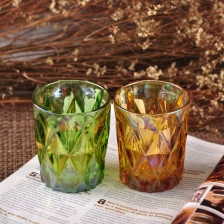 China Luxury geometric iridescent tealight glass candle holder 8oz 10oz manufacturer