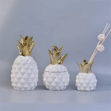 China White Pineapple Ceramic Candle Jars With Gold Lids manufacturer