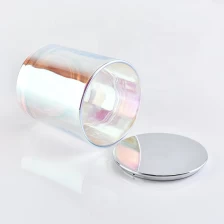 China Holographic Iridescent Glass Candle Jars With Lids manufacturer