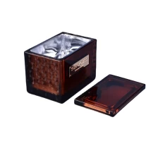 China Home decoration square empty amber Glass Candle container with lid wholesales manufacturer