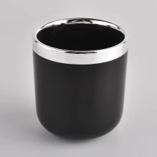 China Black Ceramic Candle Jars With Silver Rim manufacturer