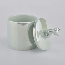 China New Arrival Iridescent Ceramic Candle Jar With Lids manufacturer
