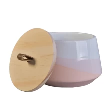 China Bulk home decor glazed custom candle ceramic containers with wood lid manufacturer