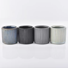 China Striped Ceramic Candle Jar For Candles Plant manufacturer