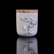 China Wholesales custom white candle holder ceramic with wood lid manufacturer