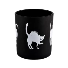 China Matte Black Glass Cande Jar With White Pattern For Halloween for wholesale manufacturer