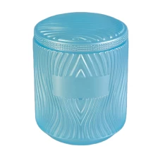China Sunny river design blue Luxury glass candle jars with glass lid manufacturer