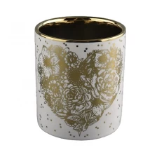 China Luxury Gold Plating Candle Jars With White Glazed and Gold Decal manufacturer