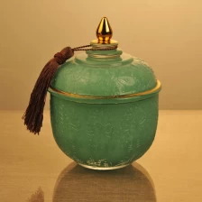 China Sunny new design luxury tealight empty glass candle holder with tassel lid manufacturer