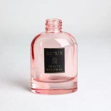 China Oblate Flask Pink Glass Diffuser Bottles with Labels and Screw Neck manufacturer