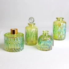 China Engraved Electroplated Round Green Glass Diffuser Bottles with Caps manufacturer