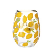 China gold rim stemless wine glass tumblers with lemon pattern decals manufacturer