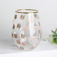 China gold rim stemless wine glass tumblers with cat pattern decals manufacturer