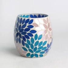 China Pink blue color scheme glass mosaic surface candle jar manufacturer