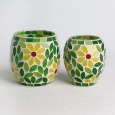 China wholesale glass mosaic surface Floral leaf pattern candle jar set manufacturer