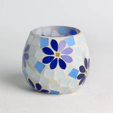 China groothandel glasmozaïek oppervlak wit en blauw bloemenblad patroon kaarsenpot set fabrikant