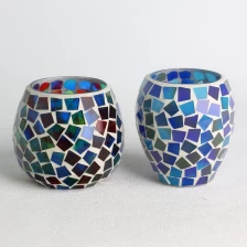 China wholesale glass dark blue mosaic surface candle jar set manufacturer