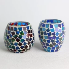 Chine Ensemble de pots de bougies en verre mosaïque bleu foncé, vente en gros fabricant