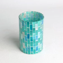 China wholesale glass mosaic surface brick pattern cylindrical green candle jar manufacturer