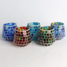 China Großhandel Glasmosaikoberfläche Ziegelsteinmuster grünes Kerzenglas-Set mit 5 dunklen Farbthemen Hersteller