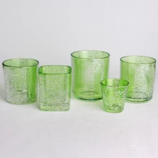 China transparent green electroplated laser fleck finished glass candle holder manufacturer