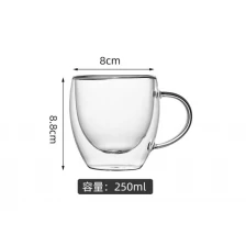 الصين كوب قهوة زجاجي مزدوج الجدار 250 مل 8 أونصة بمقبض بسعر الجملة. مصنع المصدر.على استعداد للسفينة الصانع