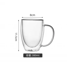 China Wholesale 380ml 12.5oz heat resistant double layer cup with handle. Source factory. Ready to ship manufacturer