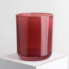 China 8oz 315ml rounded bottom translucent red glass candle jar with sticky lable and wooden lid manufacturer