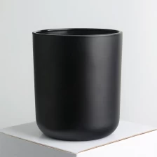 China 8oz 315ml rounded bottom opaque black matte glass candle jar with sticky lable and wooden lid manufacturer