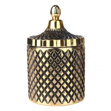 China 3oz 8oz 16oz Electroplated gold geo cut glass candle jar with lid manufacturer