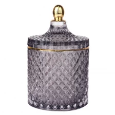 China 3oz 8oz 16oz colored transparent grey glass candle jar with electroplated gold tip lid manufacturer