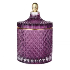 China 3oz 8oz 16oz colored transparent purple inside glass candle jar with electroplated gold tip lid manufacturer