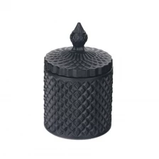 China 3oz 8oz 16oz colored opaque black matte geo cut glass candle jar with lid manufacturer