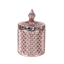 China 3oz 8oz 16oz electroplated rose gold geo cut glass candle jar with lid manufacturer