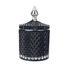 China 3oz, 8oz, 16oz black colored interior geometric cut glass candle holder with silver lace lid manufacturer