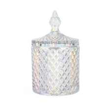 China 3oz 8oz 16oz electroplated iridescent geo cut glass candle holder with lid manufacturer