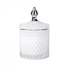 China 3oz 8oz 16oz white colored inside geo cut glass candle jar with silver tip lid manufacturer