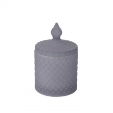 China 3oz 8oz 16oz colored dark grey matte frosted geo cut glass candle jar with lid manufacturer