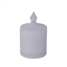 China 3oz 8oz 16oz colored light grey matte frosted geo cut glass candle jar with lid manufacturer