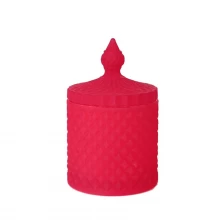 China 3oz 8oz 16oz colored red matte frosted geo cut glass candle jar with lid manufacturer