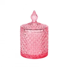 China 3oz 8oz 16oz colored transparent pink geo cut glass candle jar with lid manufacturer