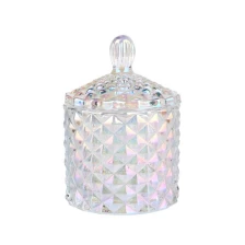 China 3oz 115ml electroplated iridescent geo cut mini glass candle jar with lid manufacturer