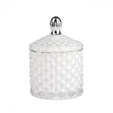 China 3oz 115ml white inside geo cut small size glass candle jar with silver tip lid manufacturer