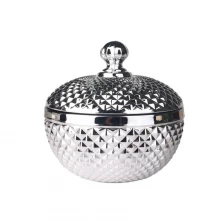 China 4oz 10oz electroplated silver mirror geo cut diamond faceted glass candle jar with lid manufacturer