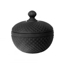 China 4oz 10oz colored opaque black matte geo cut diamond faceted glass candle jar with lid manufacturer